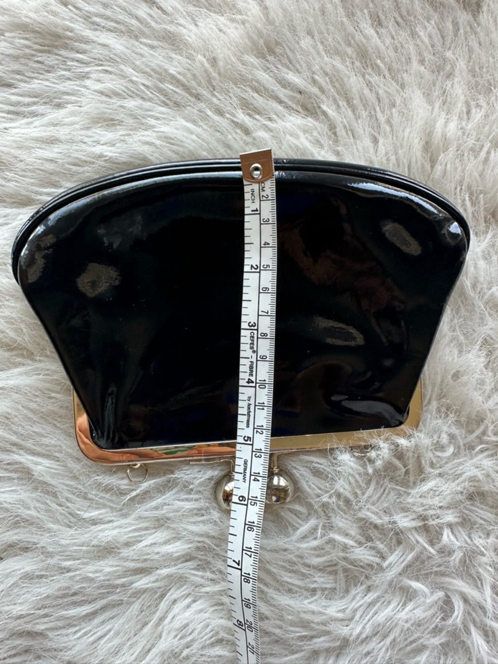 Ted Baker Black Patent Kiss-Lock Wristlet Clutch with Gold Frame - Picture 15 of 16